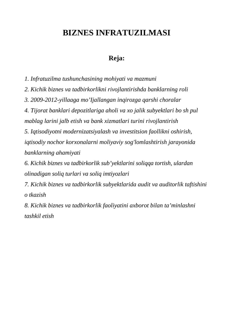 BIZNES INFRATUZILMASI