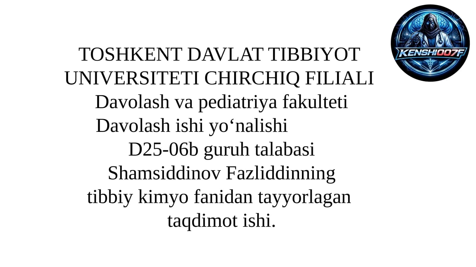 Tibbiy  kimyoga  kirish.  Kimyo  va  atrof  muhit.  Biogen  elementlar.