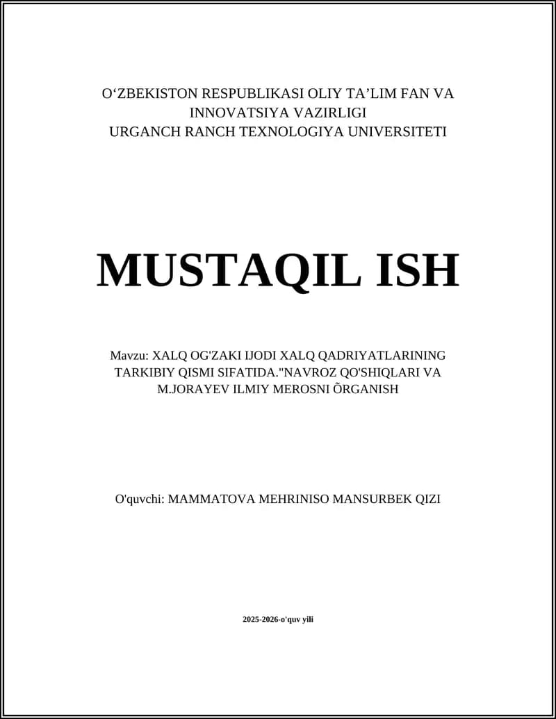 Navroz Qo'shiqlari va M.Jorayev Ilmiy Merosni O'rganish