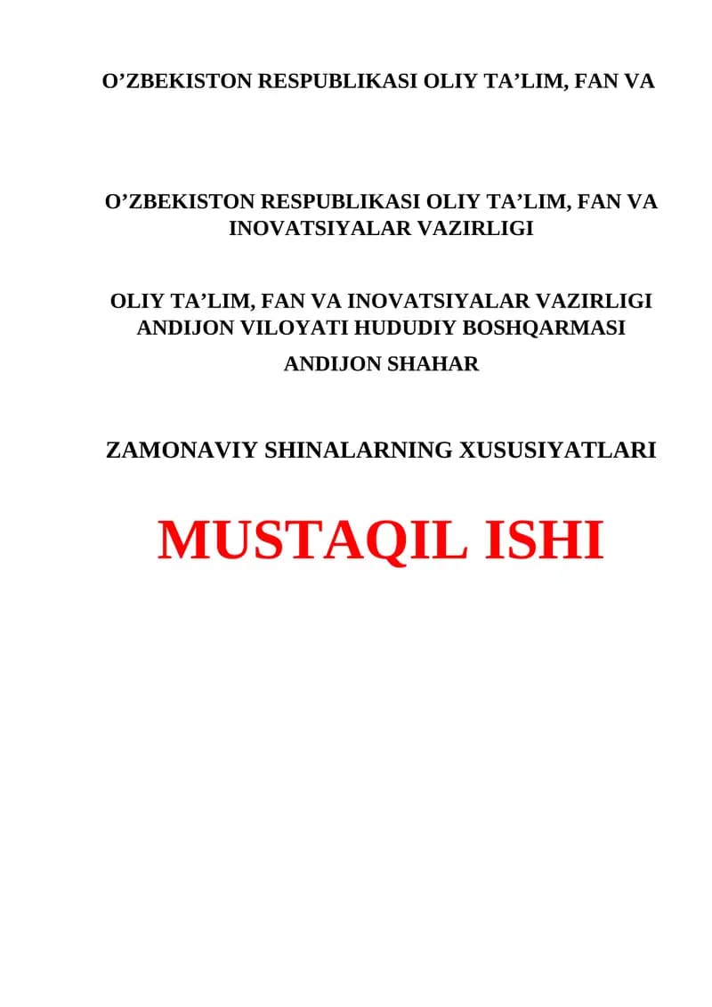 Zamonaviy Shinalarning Xususiyatlari