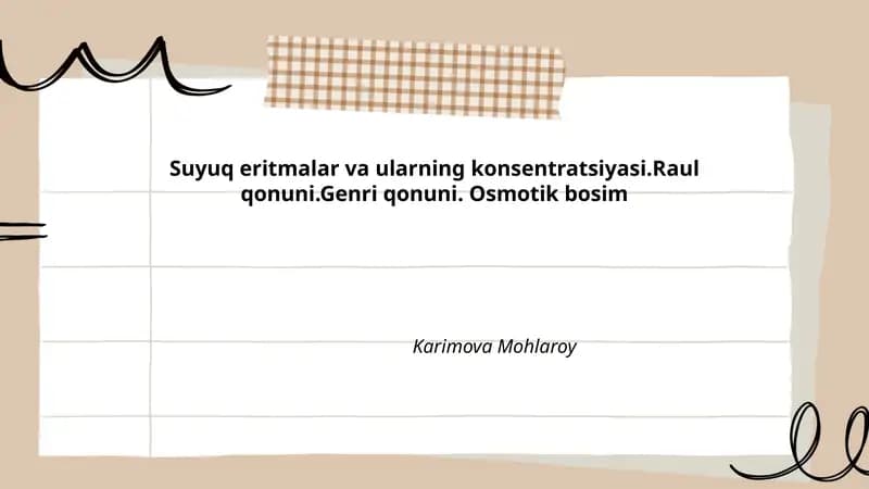 Suyuq eritmalar va ularning konsentratsiyasi