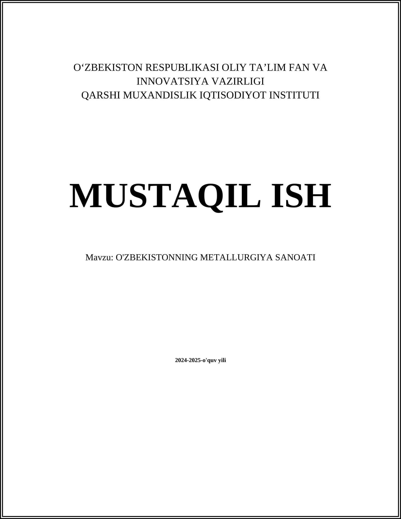 O'ZBEKISTONNING METALLURGIYA SANOATI