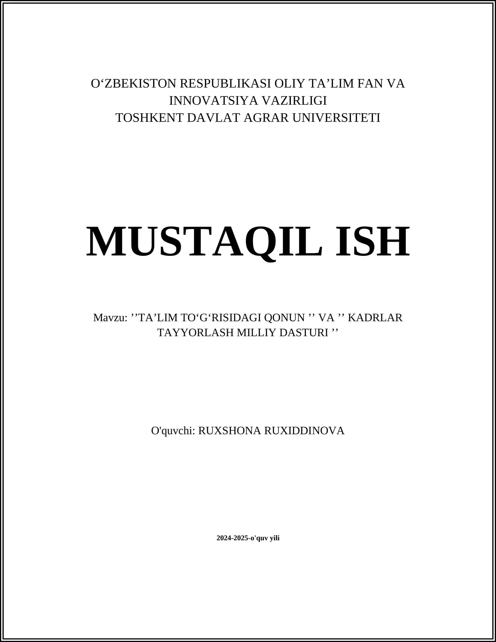 TA’LIM TO‘G‘RISIDAGI QONUN