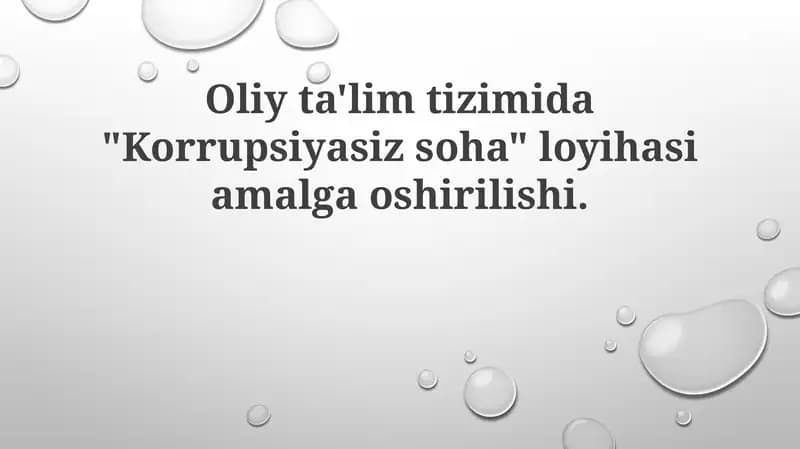Korrupsiyasiz soha loyihasi