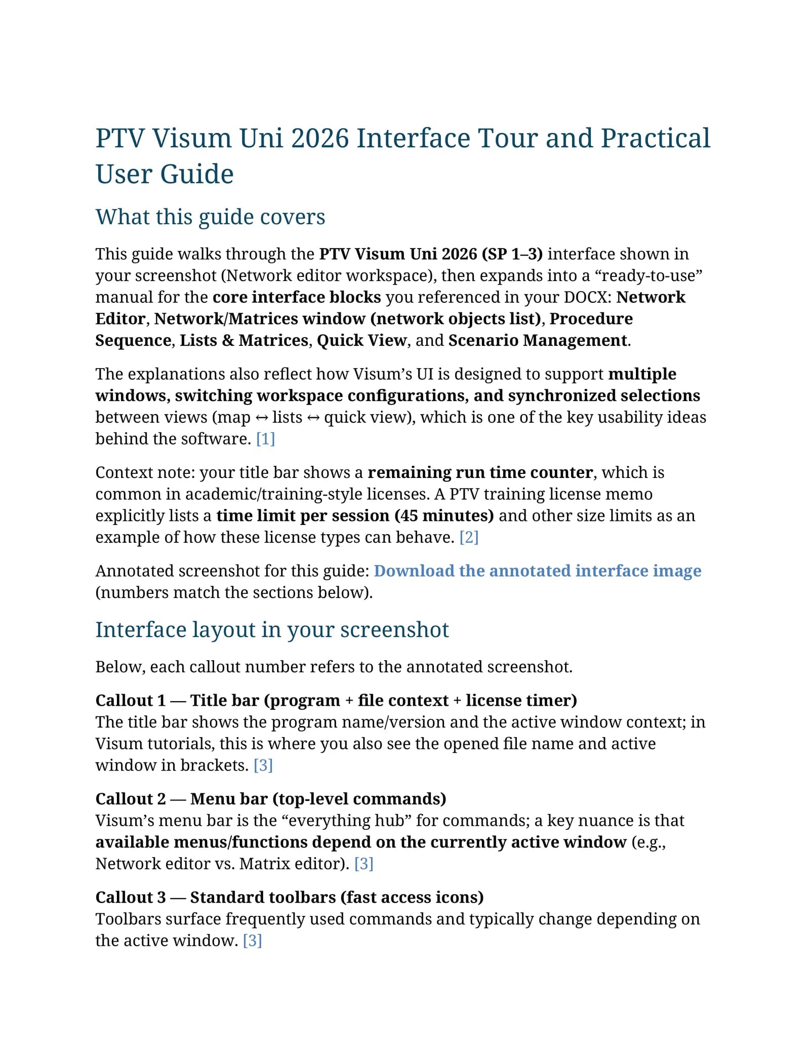 PTV Visum Uni 2026 Interface Tour and Practical User Guide