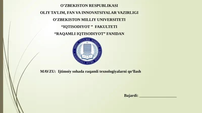 Ijtimoiy sohada raqamli texnologiyalarni qo‘llash