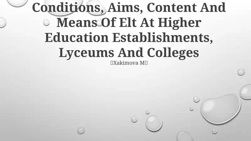 ELT at Higher Education Establishments, Lyceums And Colleges