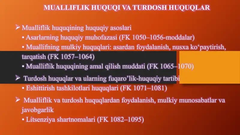 MUALLIFLIK HUQUQI VA TURDOSH HUQUQLAR