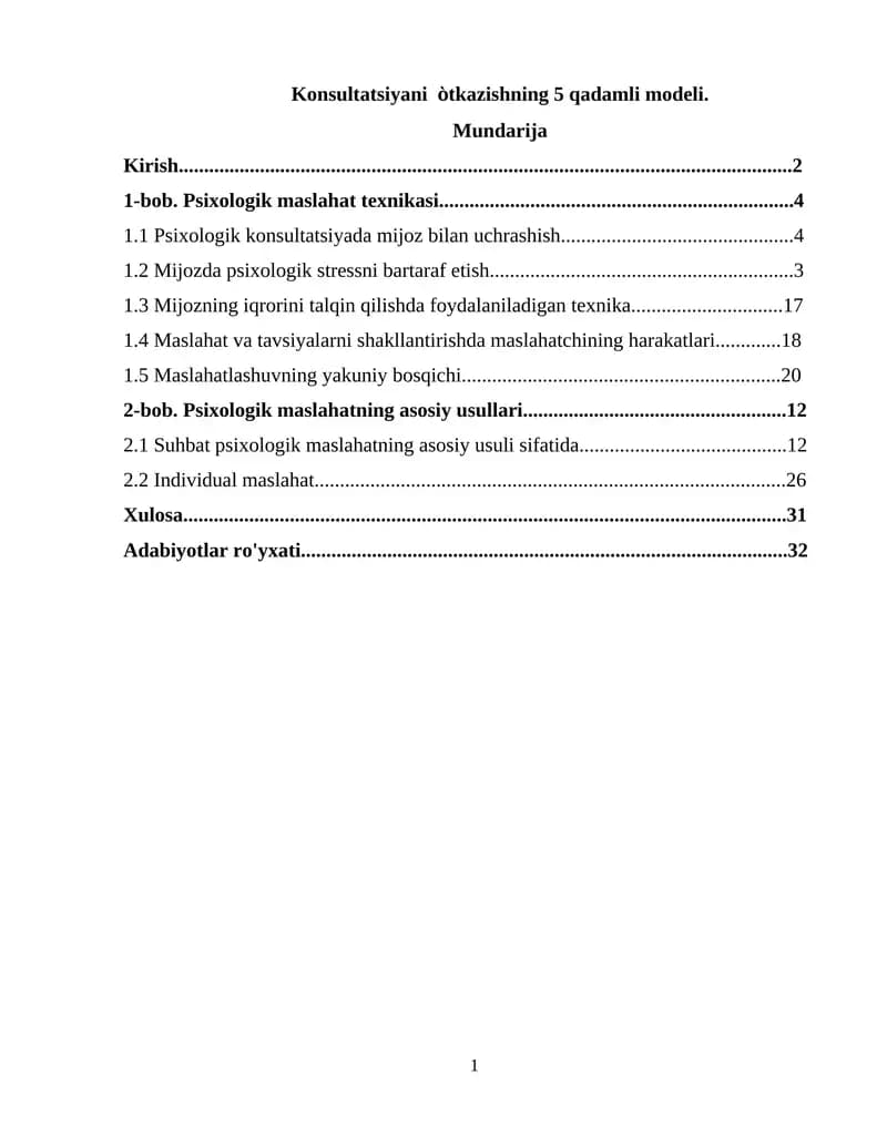 Konsultatsiyani òtkazishning 5 qadamli modeli.