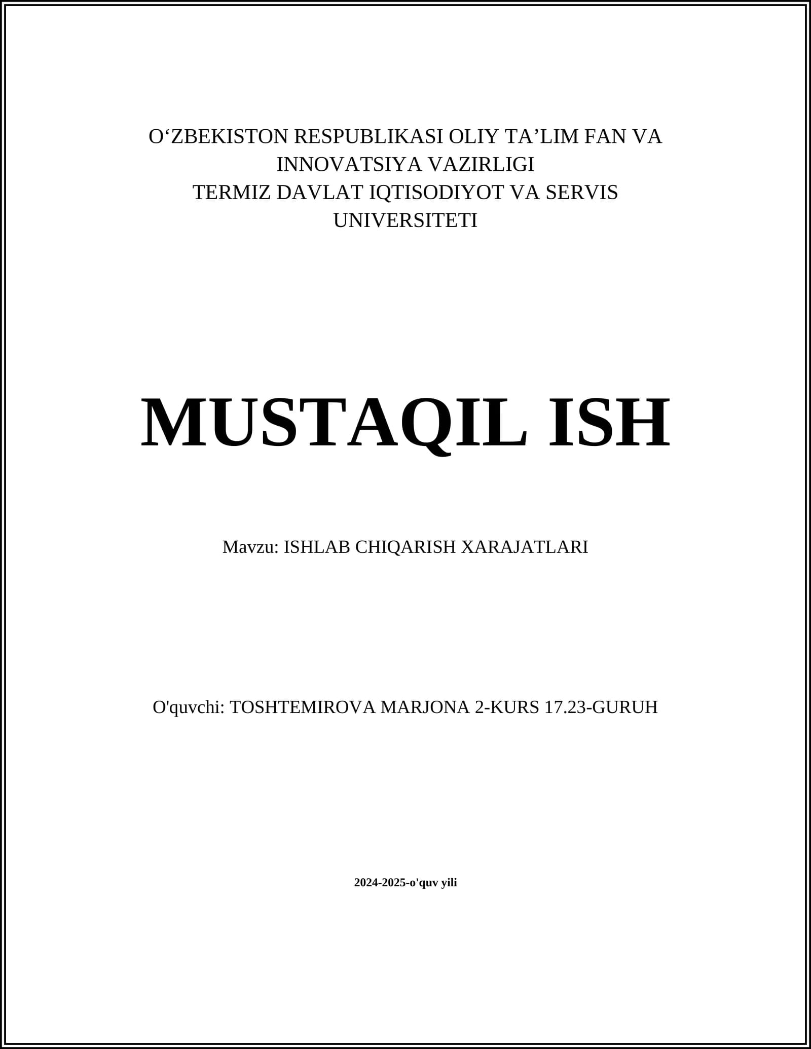ISHLAB CHIQARISH XARAJATLARI