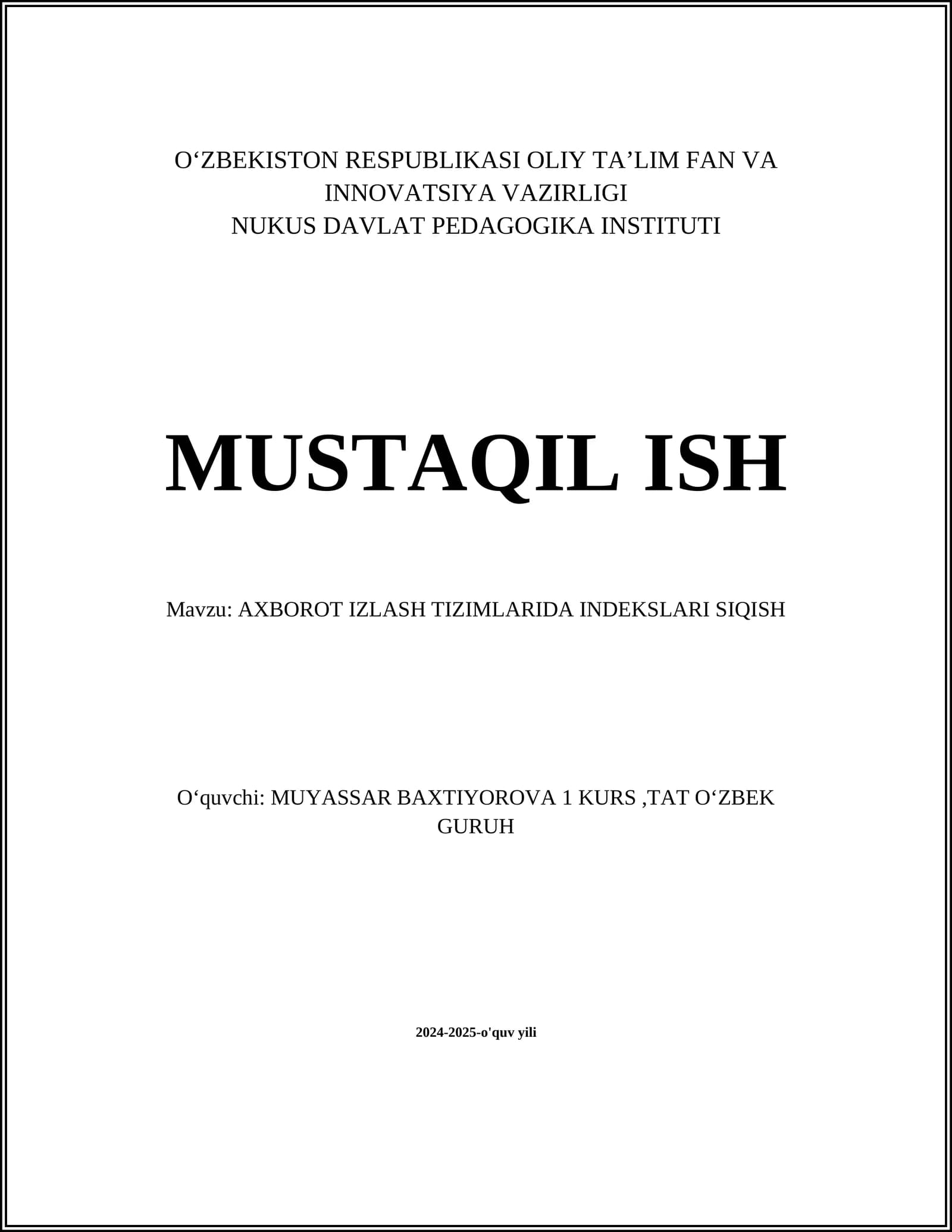 AXBOROT IZLASH TIZIMLARIDA INDEKSLARI SIQISH