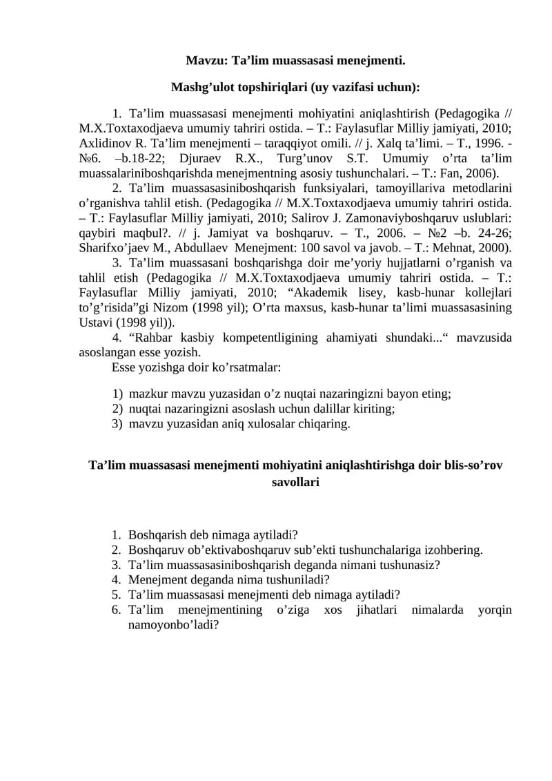Tа’lim muаssаsаsi mеnеjmеnti