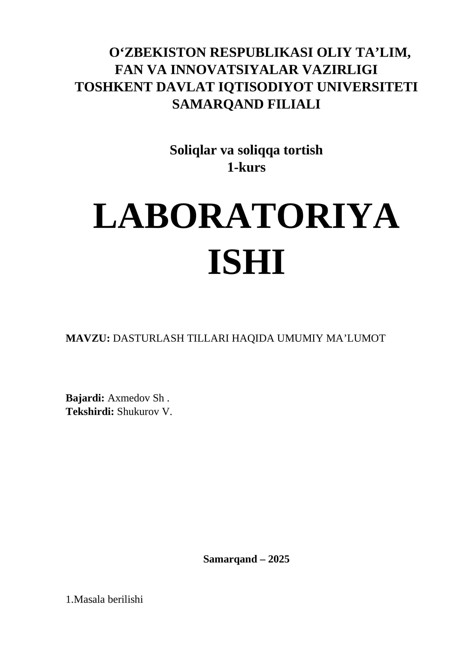 DASTURLASH TILLARI HAQIDA UMUMIY MA’LUMOT