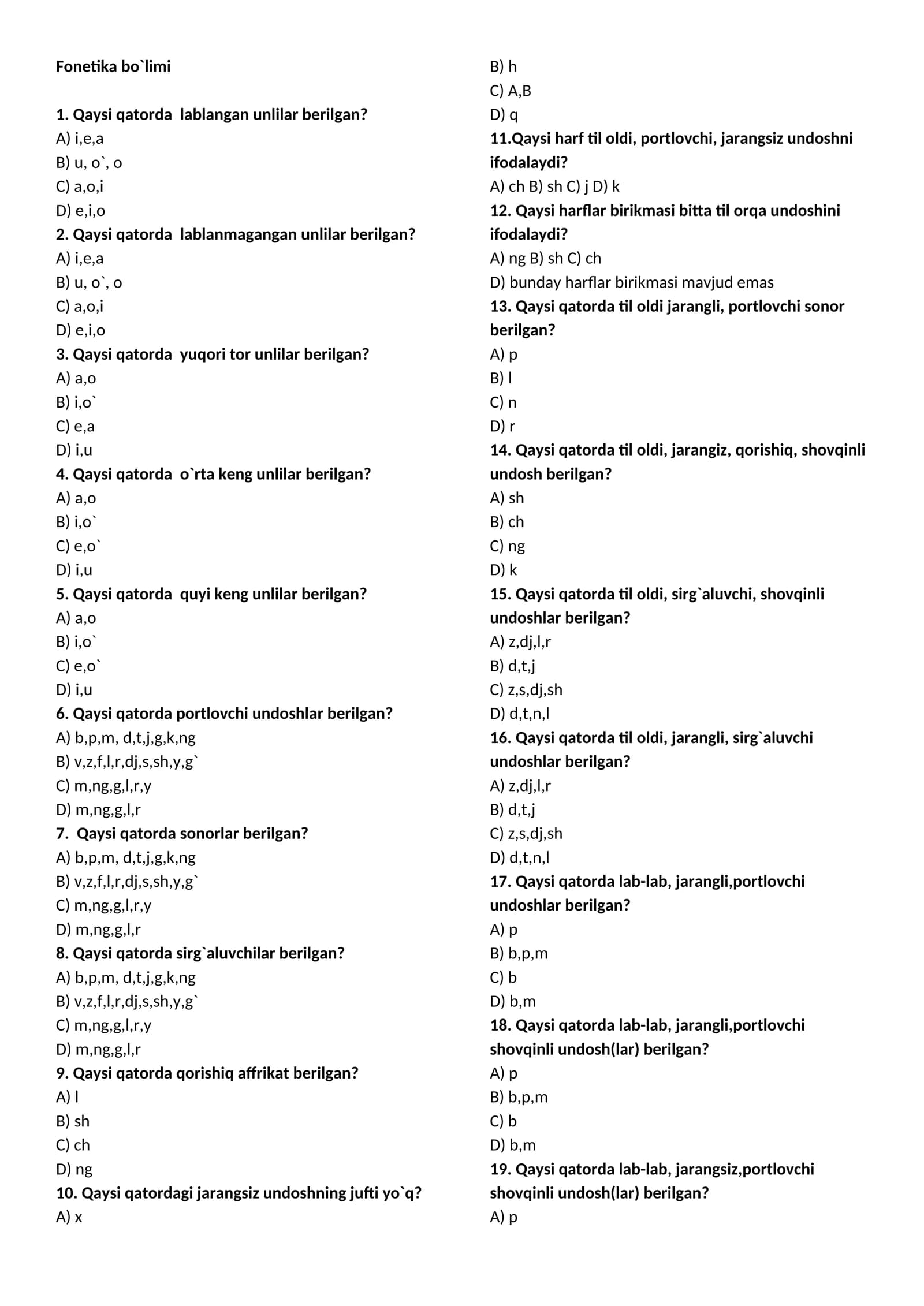 Fonetika bo`limi