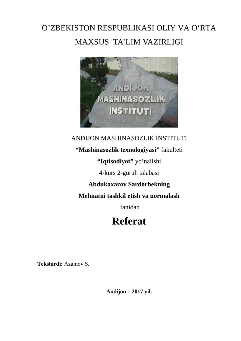 Mehnat faoliyatini tashkil etish