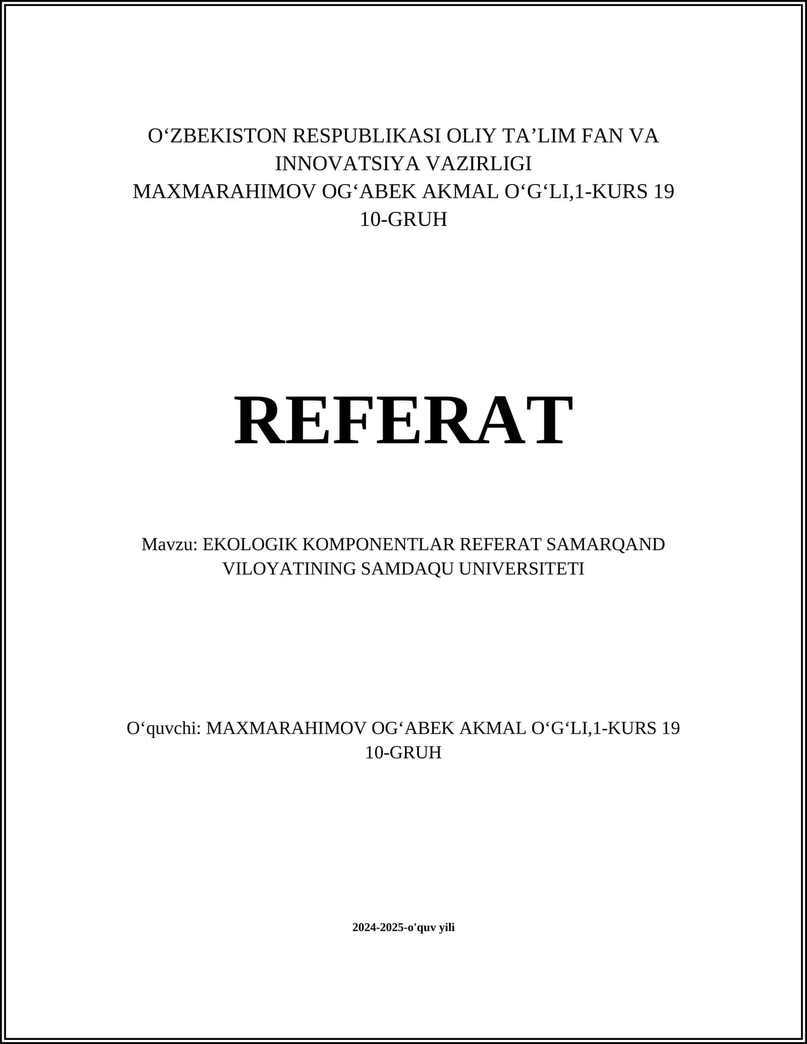 EKOLOGIK KOMPONENTLAR REFERAT