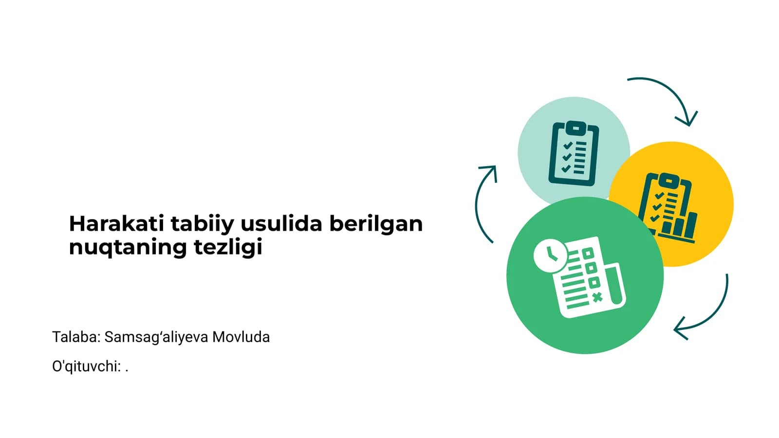 Harakati tabiiy usulida berilgan nuqtaning tezligi