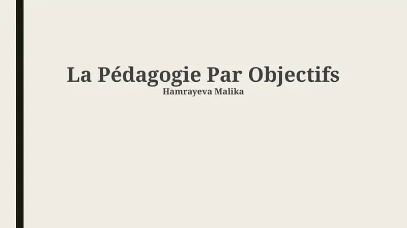 La Pédagogie Par Objectifs