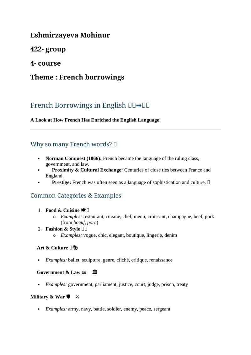 French Borrowings in English