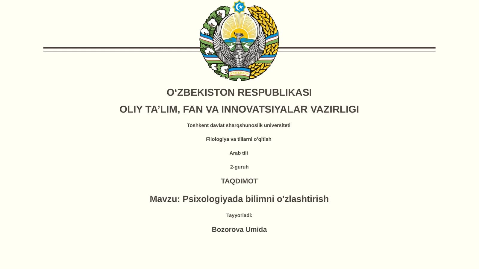 Psixologiyada bilimni o'zlashtirish