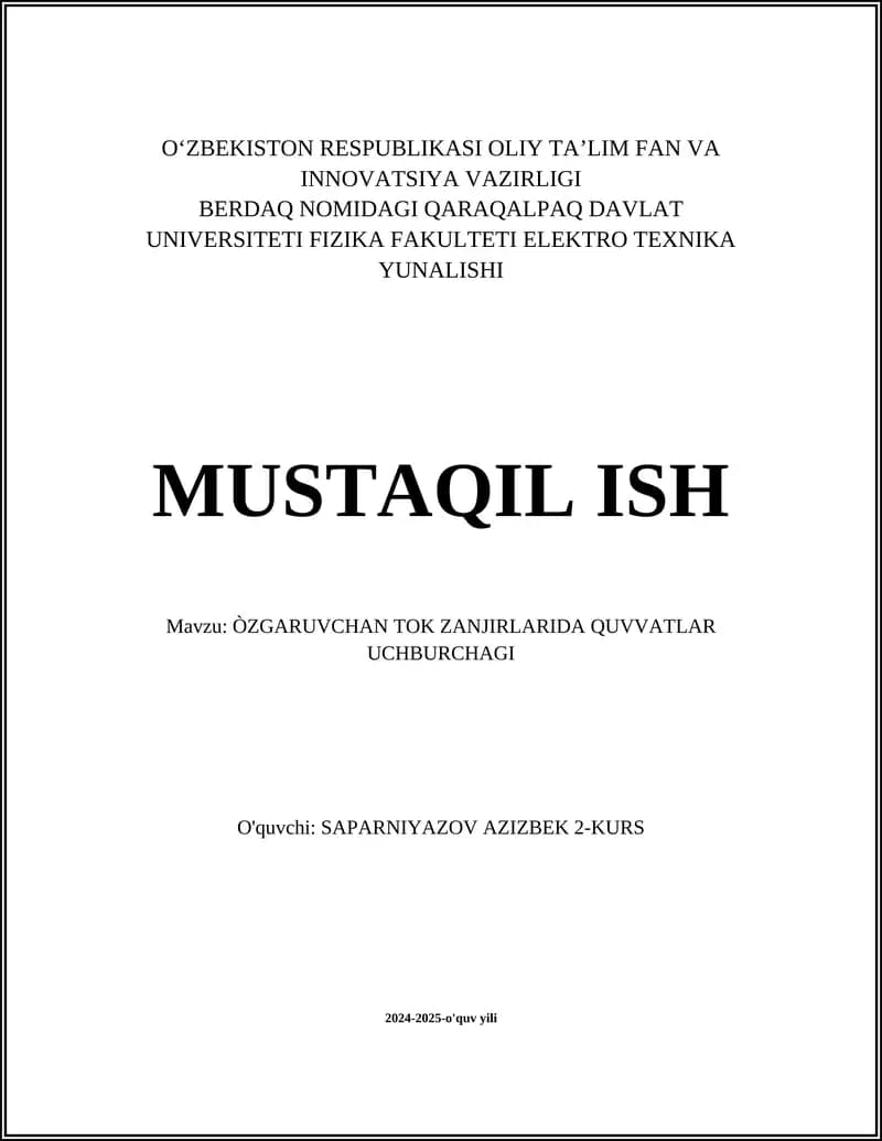 Qisqa tutashuv rejimida quvvat uchburchagi