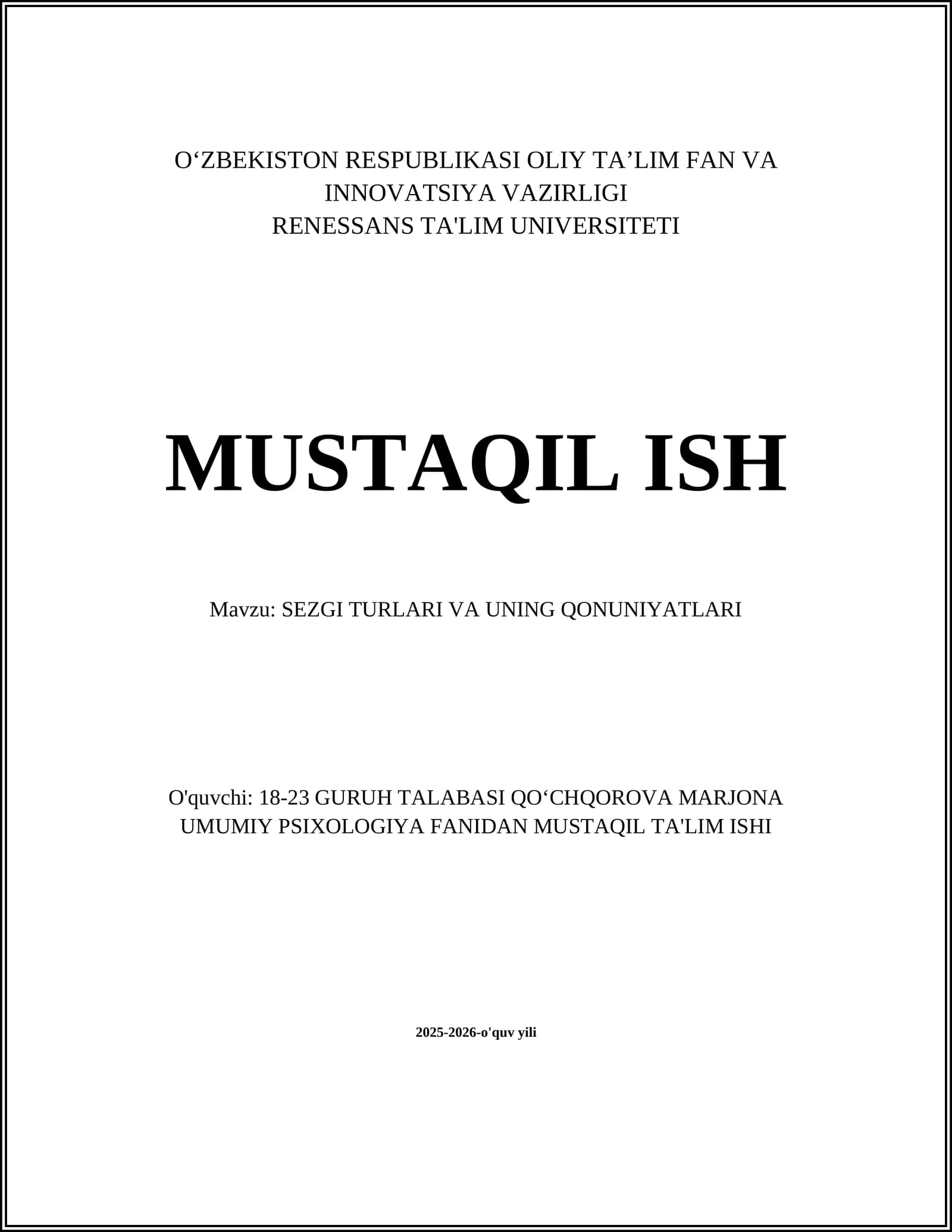 SEZGI TURLARI VA UNING QONUNIYATLARI