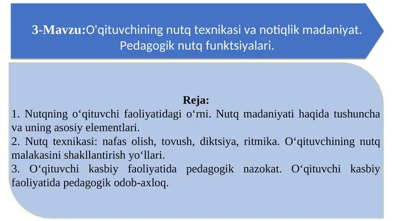 O‘qituvchining nutq texnikasi va notiqlik madaniyati.