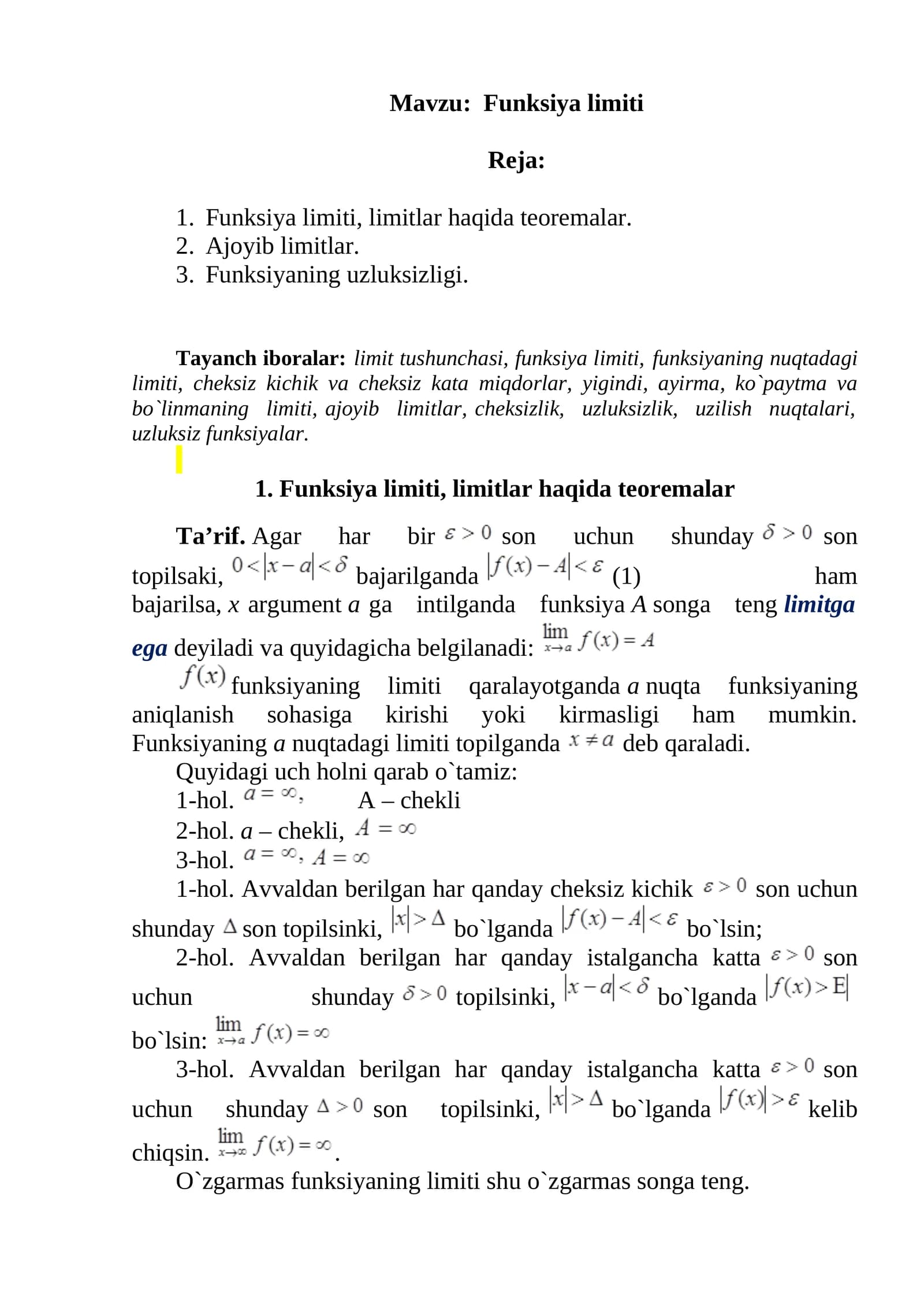 Funksiya limiti