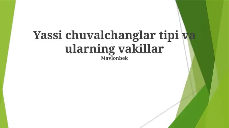 Yassi chuvalchanglar tipi va ularning vakillar