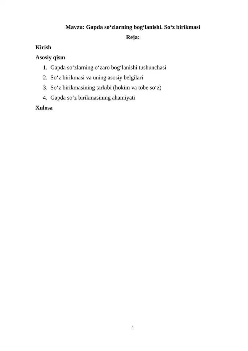 So‘z birikmasi va uning asosiy belgilari