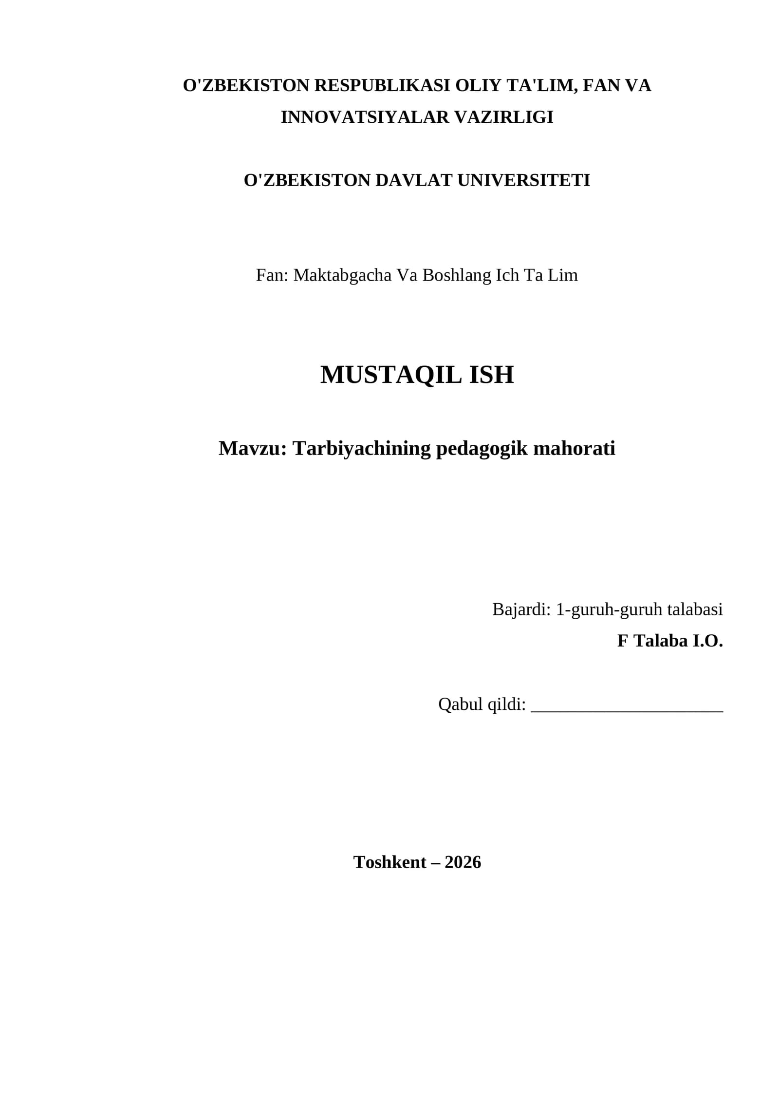 Tarbiyachining pedagogik mahorati