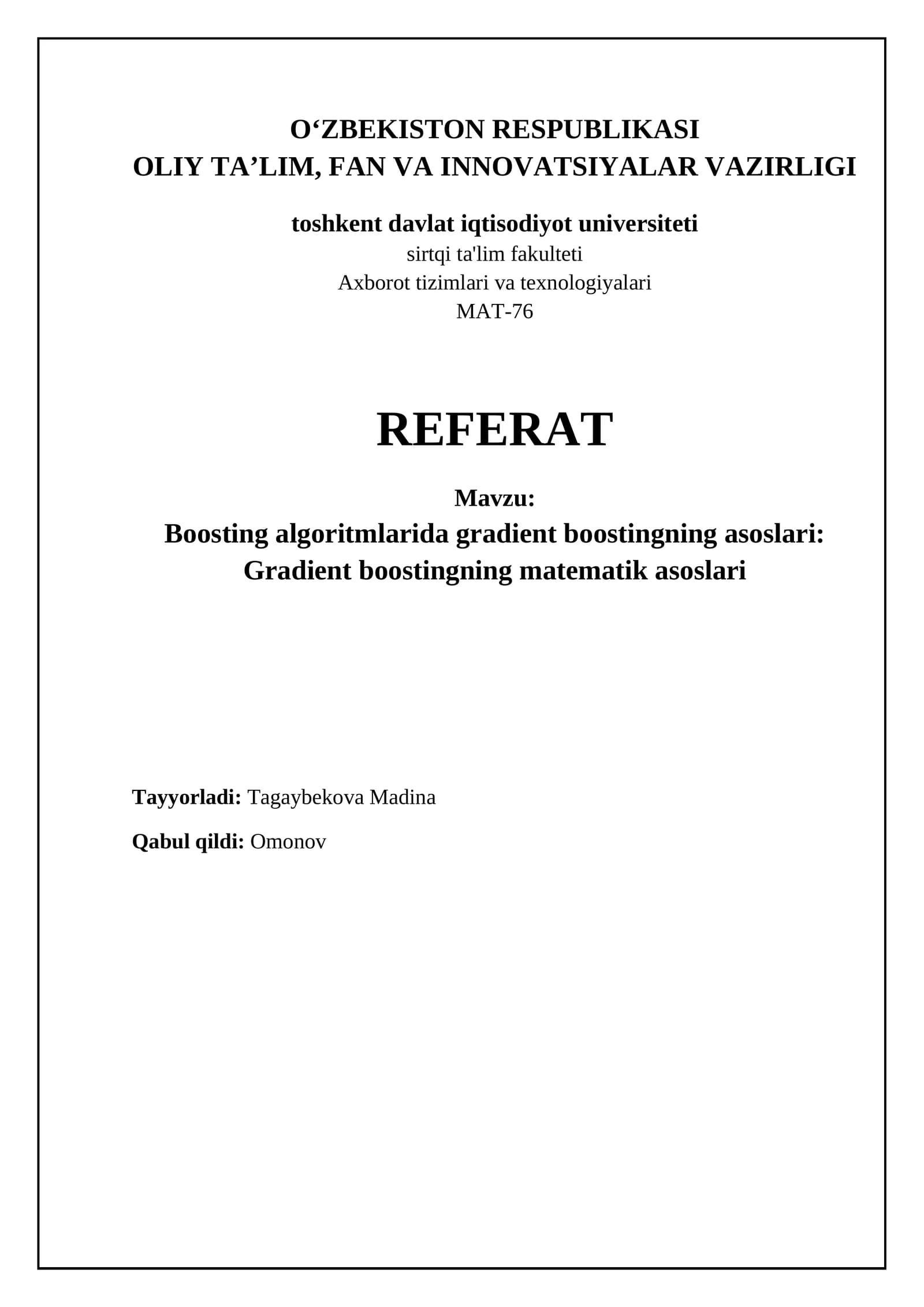 Gradient Boostingning Matematik Asoslari