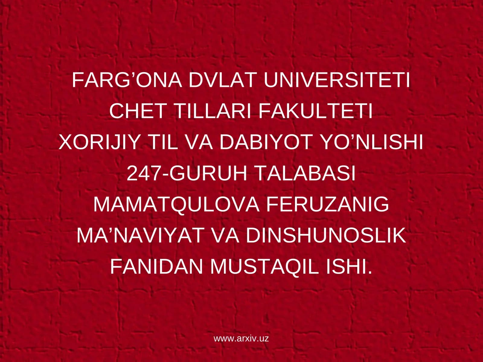 MA’NAVIYAT VA DINSHUNOSLIK