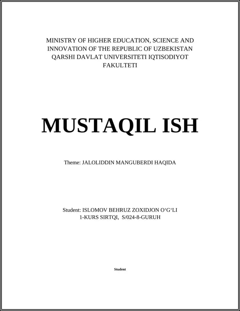 JALOLIDDIN MANGUBERDI HAQIDA