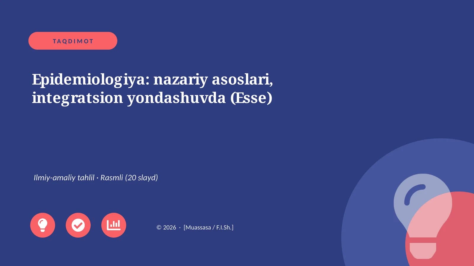 Epidemiologiya: nazariy asoslari, integratsion yondashuvda (Esse)