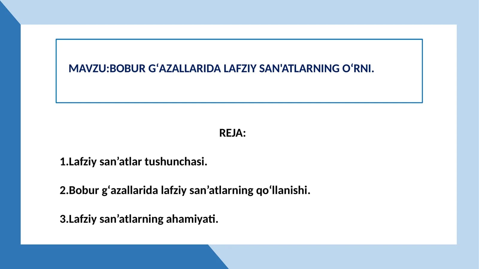 BOBUR GʻAZALLARIDALAFZIYSAN'ATLARNINGOʻRNI