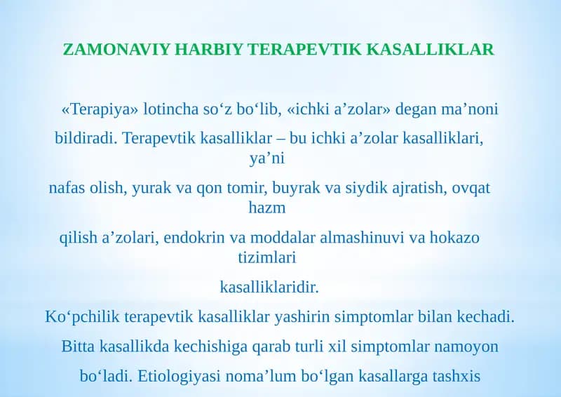 ZAMONAVIY HARBIY TERAPEVTIK KASALLIKLAR