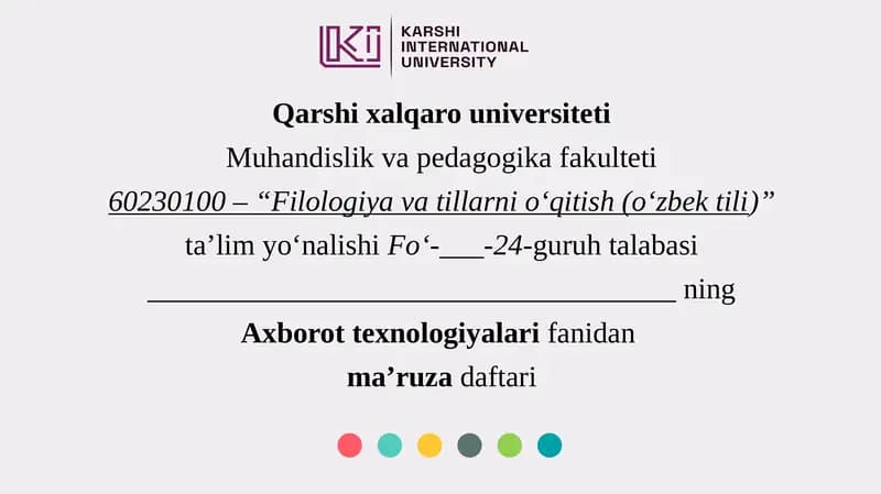Filologiya va tillarni o'qitish (o'zbek tili)