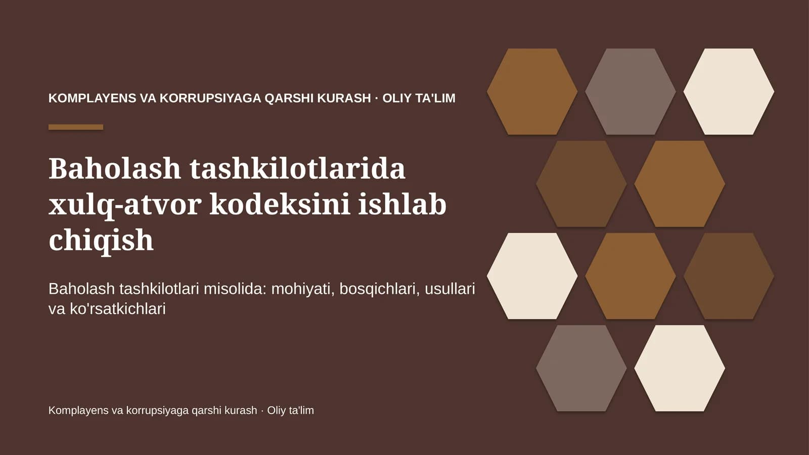 Baholash tashkilotlarida xulq-atvor kodeksini ishlab chiqish