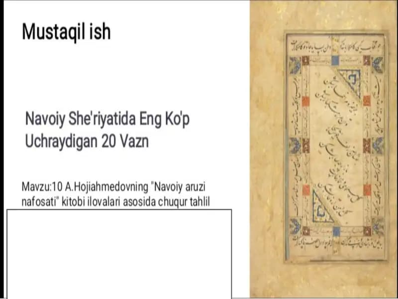 Alisher Navoiy g'azaluda uchraydigan 20 ta vazn