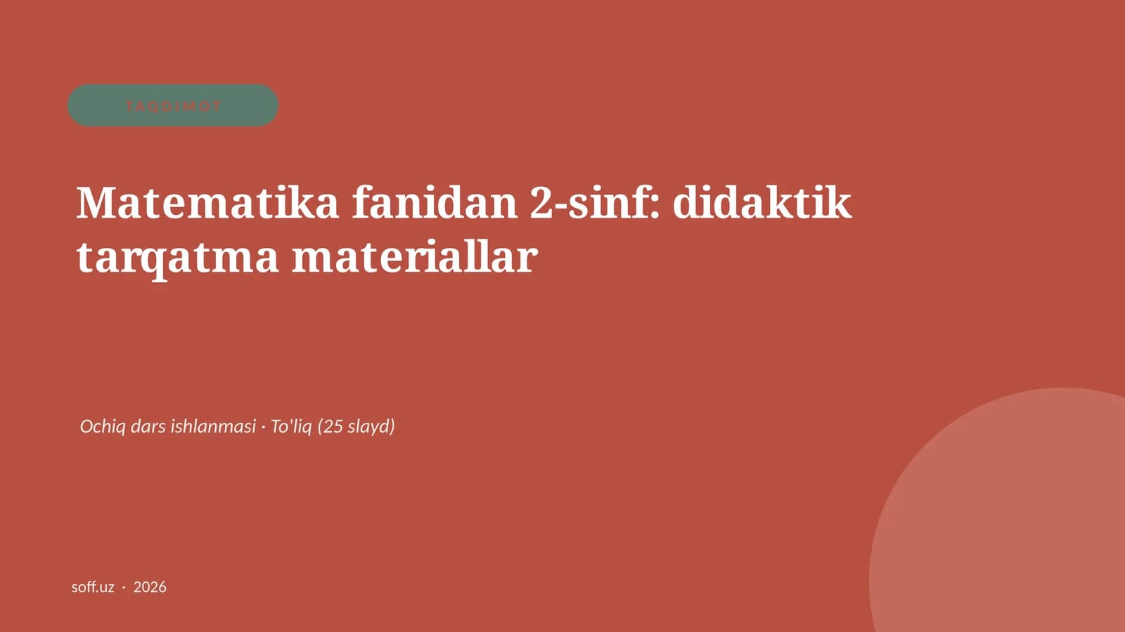 Matematika fanidan 2-sinf: didaktik tarqatma materiallar