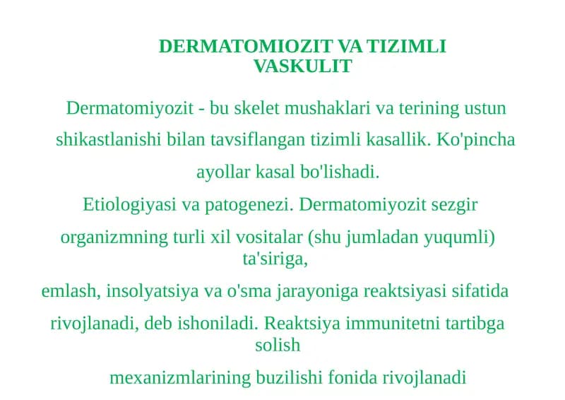 Dermatomiyozit va Tizimli Vaskulit