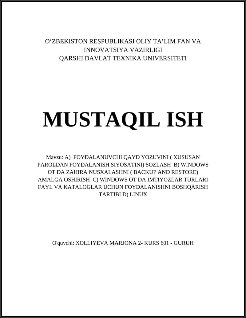 Foydalanuvchi Qayd Yozuvini Sozlash
