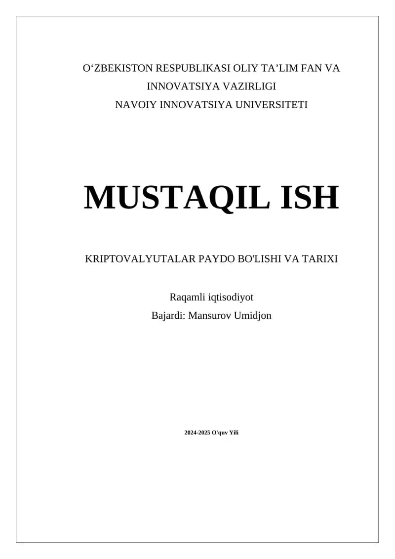 KRIPTOVALYUTALAR PAYDO BO'LISHI VA TARIXI