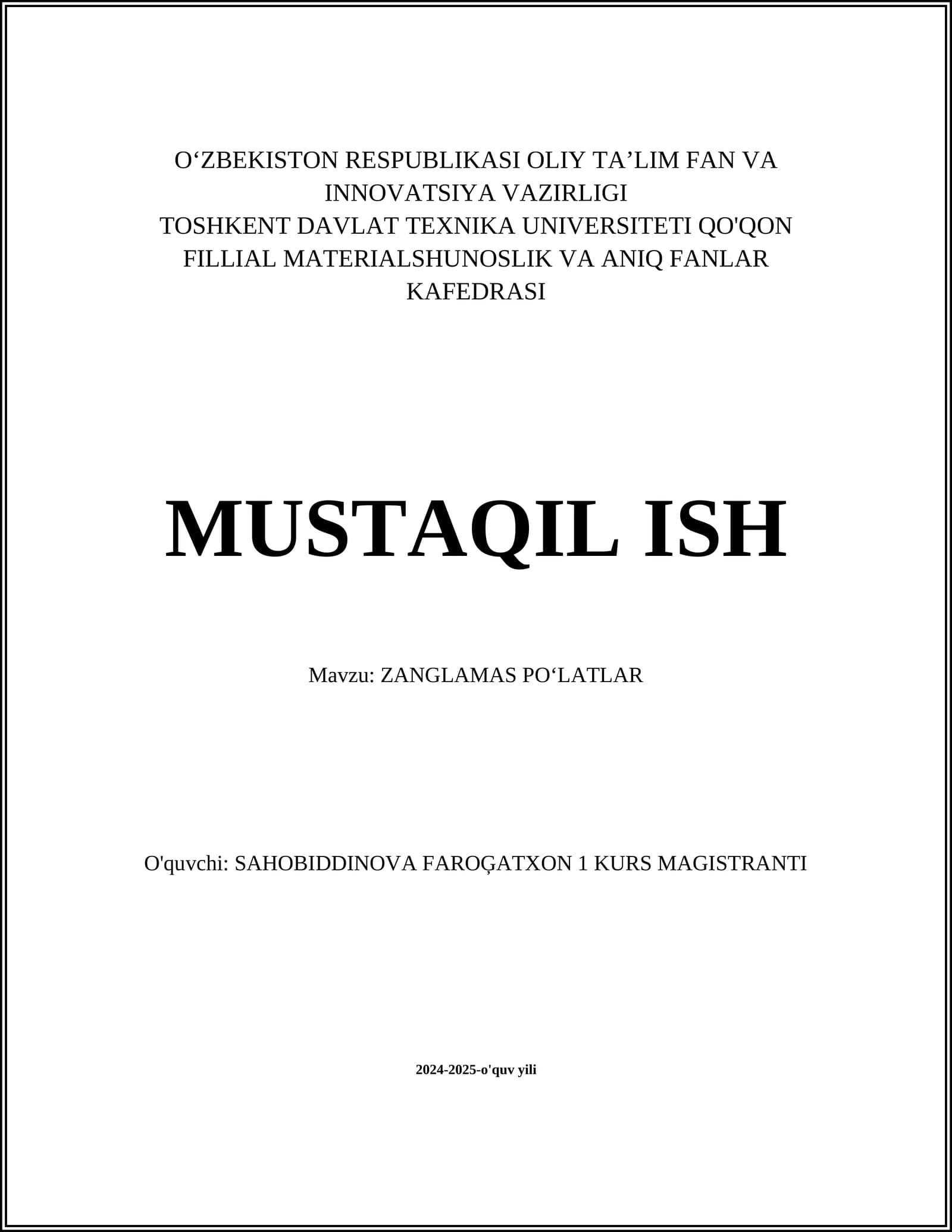 ZANGLAMAS PO‘LATLAR