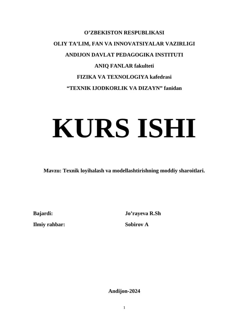 Texnik Ijodkorlik Va Dizayn Kurs Ishi