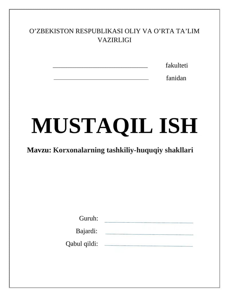 Korxonalarning tashkiliy-huquqiy shakllari