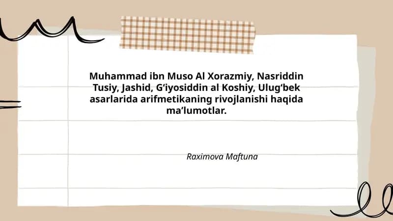 Al-Xorazmiy va algebraik arifmetika