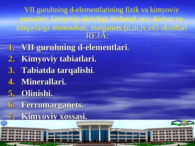 VII guruhning d-elementlari