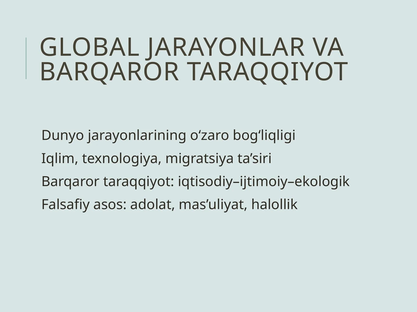 Global jarayonlar va barqaror taraqqiyot